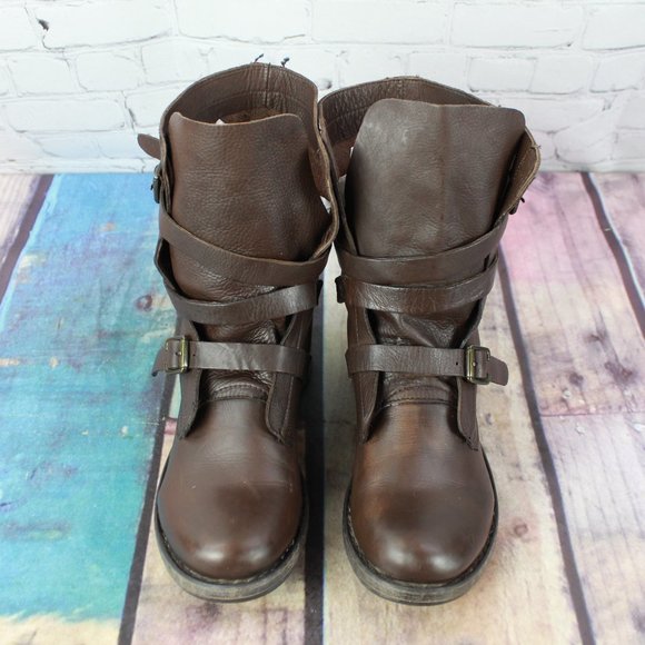 Diba True Brown Leather Triple Buckle Mid Calf Moto Boots Size 6.5 - Picture 5 of 9